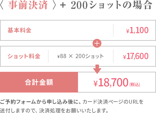 事前決済 200ショットの料金